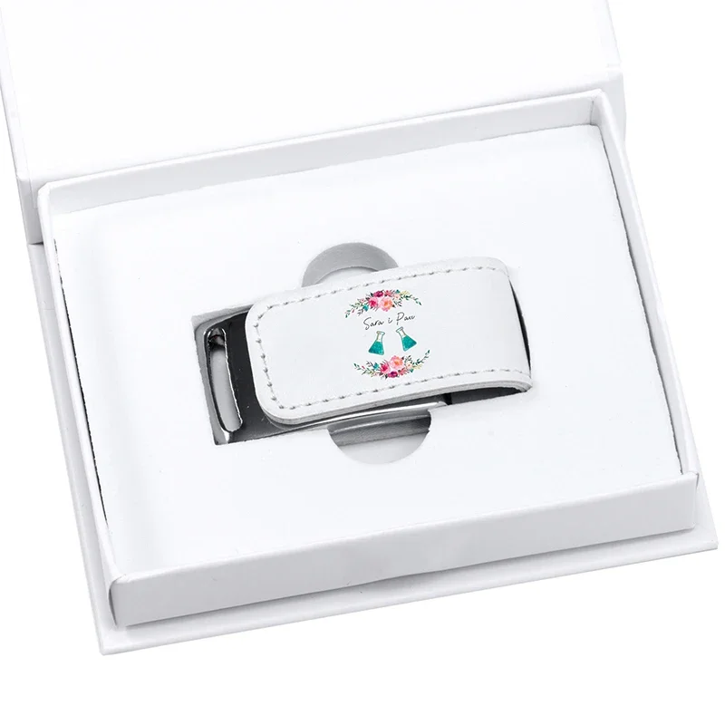 Custom Wedding Gift Box Usb 2.0 Flash Drive Impressão a Cores Custom Pen Drive Couro de Capacidade Real Memory Stick 64gb 10 Pcs por Lote - Imagem 2