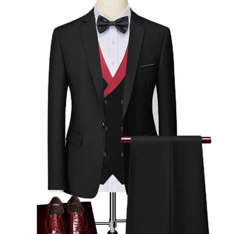 Description Picture 4 of item16 Color Basic Style Men's Casual Solid Color 3 Pieces Suits / Male One Button Blazers Jacker Coat Trousers Pants Vest Waistcoat