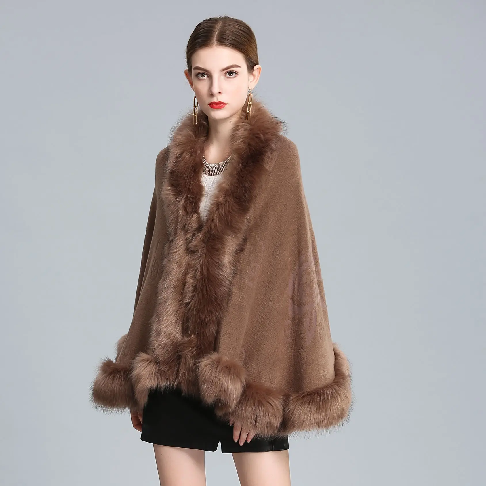 Frauen Faux Fuchs Pelz Schal Luxus Warme Kaschmir Fühlen Wrap Dame Klassische Strickjacke Herbst Winter Einfarbig Mantel Drop schiff – Detail 29