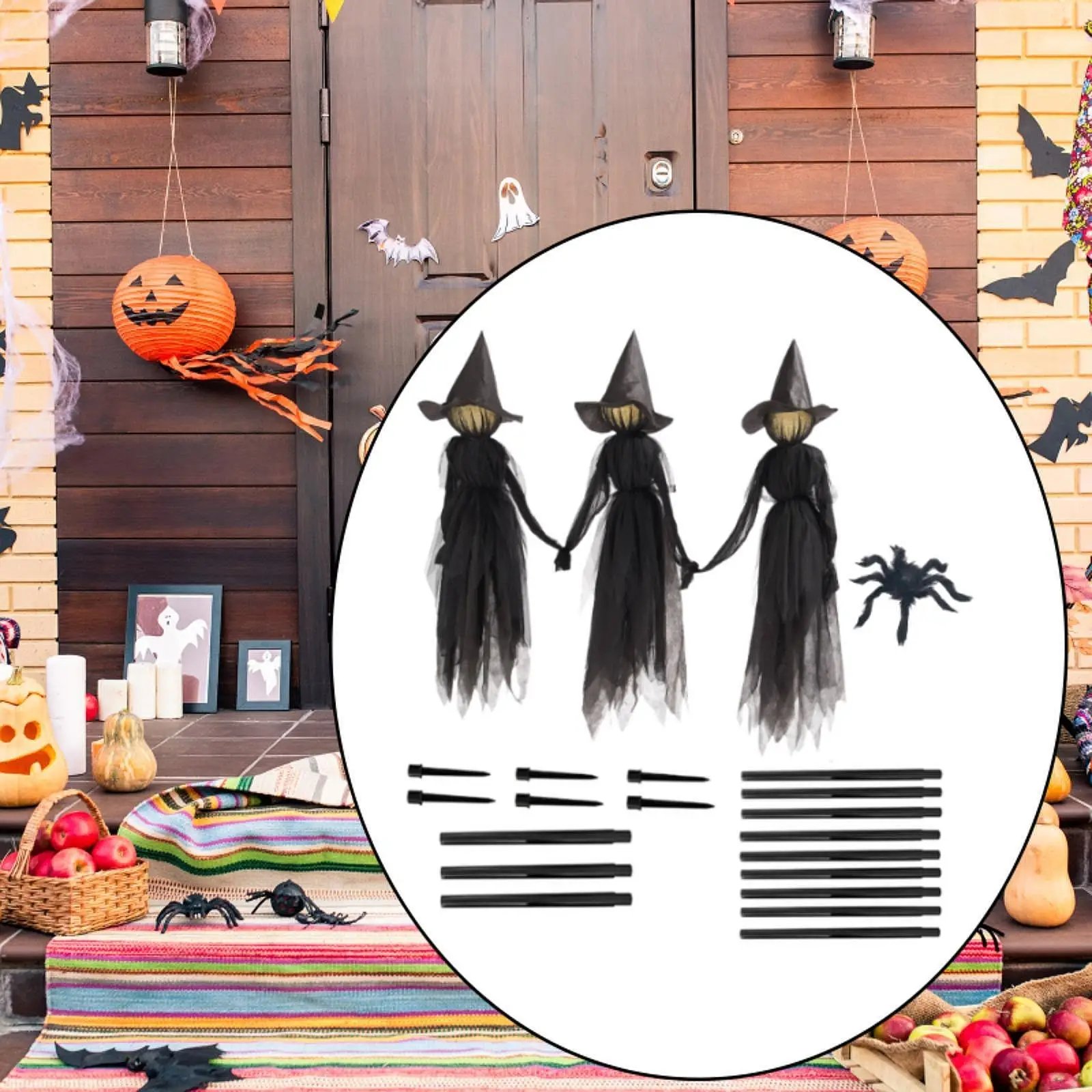 Ornaments with Stakes Set Light up Holding Hands Screaming Witches Halloween Witches for Home Outside Holidays Porch Garden