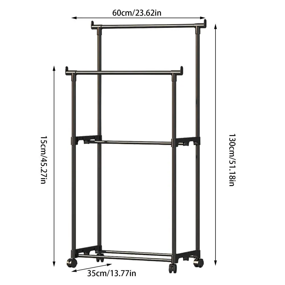 Appendiabiti Laiensia A Doppia Asta Regolabile Con Ruote E Ripiano, 101x42,5x166,5 Cm, Colore Oro, 4 Ganci Laterali