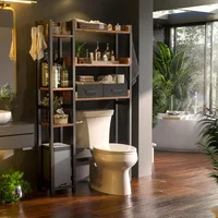 Over The Toilet Storage with 2 Drawers - 7 Tier Bathroom Organizer with Adjustable Shelf, Freestanding Space Saver Storage Rack 2