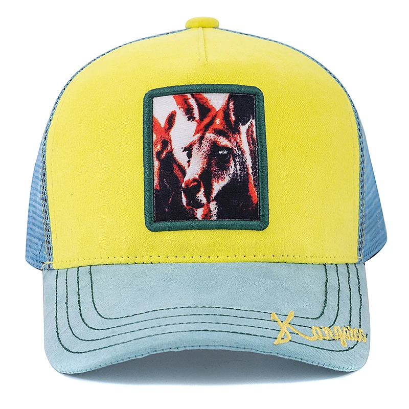 Unisex Summer Animal Trucker Hat Kangaroo Pattern Patch Design Suede Baseball Cap Streetwear Cap For Men Women ﻿