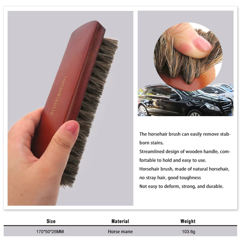 Horsehair Shoe Brush Hand Scrubbing Brush Horse Hair Brushes Polishing Tool Shine Polish Cleaner For Shoes Boots Sofa Car Seat shoe cleaner shoe brush shoe cleaning kit shoe shining tool