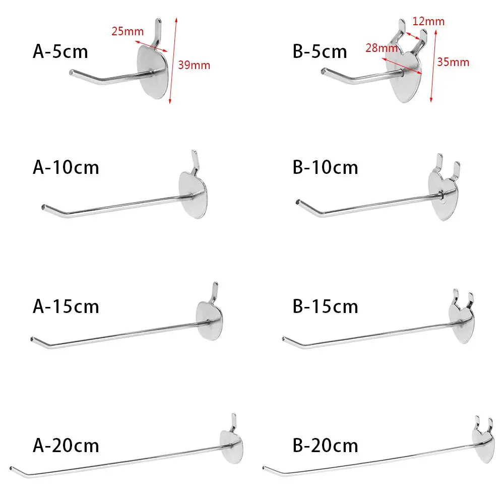 5Pcs Silver Metal Pegboard Hooks Durable Display Hooks Convenient Storage Racks Retail Shop Peg Goods Shelf Hang Fits