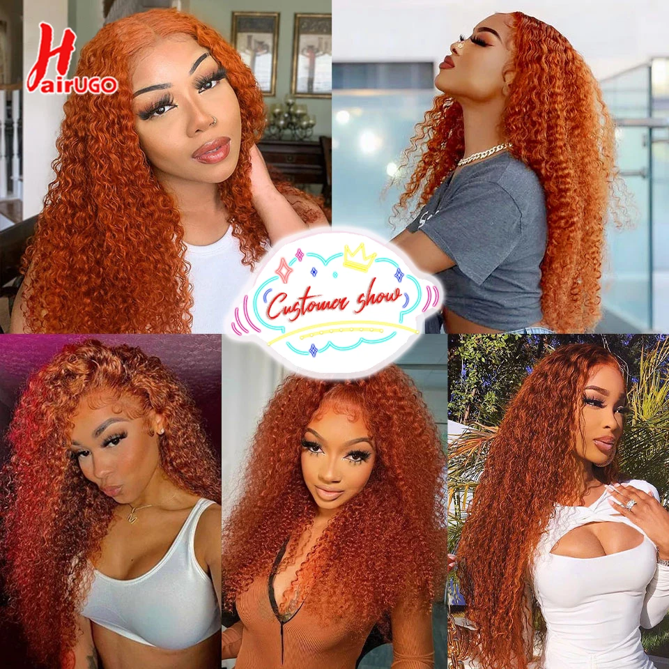 Ginger Orange Kinky Curly Hair Bundles HairUGo Brazilian Remy Hair Colored Kinky Curly Human Extensions Orange Weaving