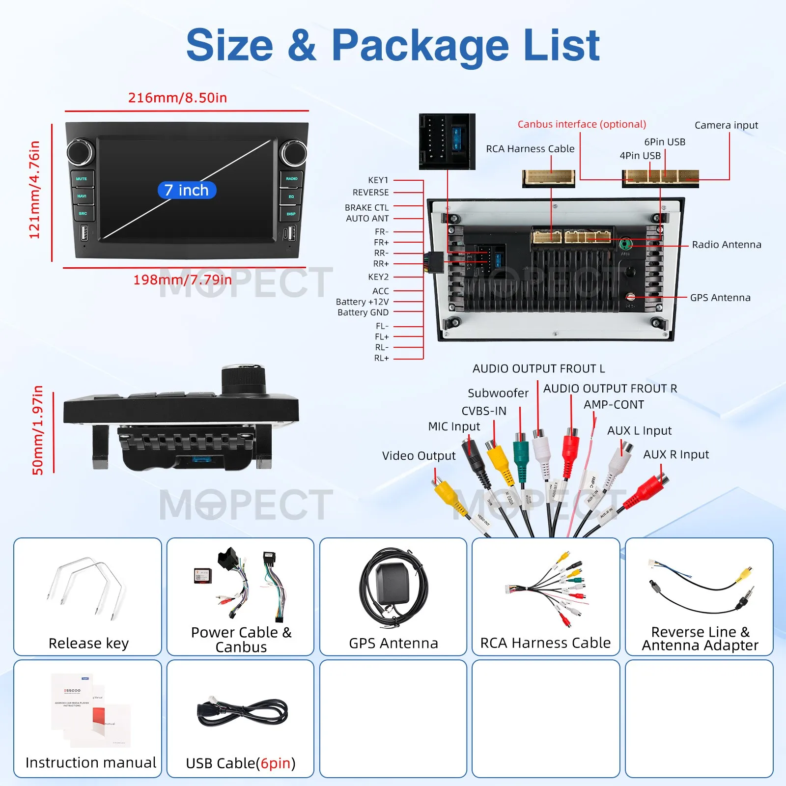 Radio estéreo para coche MOPECT de 7 pulgadas, 4+64G, para Opel Astra, Antara, Vectra, Corsa, con Android 15, Carplay, USB, GPS, navegador, pantalla táctil, WiFi, DAB y cámara. 6
