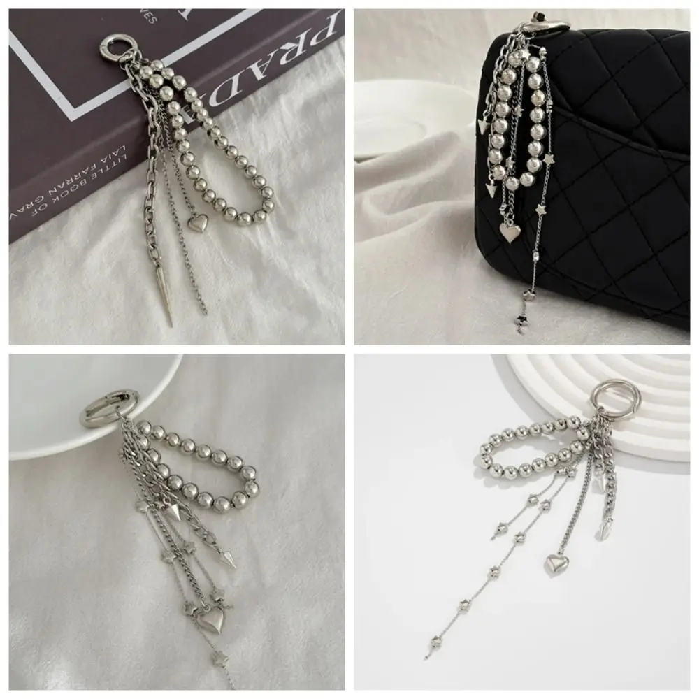 Fashion Metal Pearl Beaded Keychain Peach Heart Shape Tassel Decoration Bead Bag Chain Tassel Keychain Bag Accessories