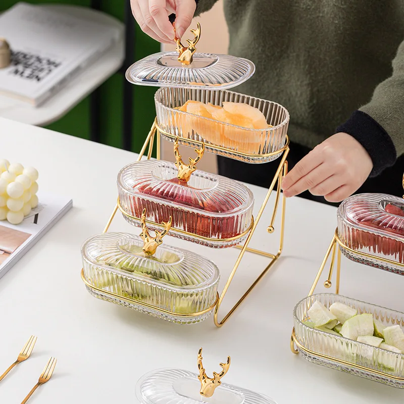 

Luxury Multi-layer Glass Fruit Bowl Home Living Room Coffee Table Snacks Dried Fruit Bowl Simple Modern Exquisite Fruit Basket