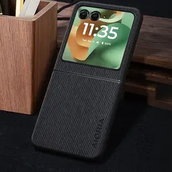 Luxury Vintage Cloth Pattern Leather Phone Cover for Motorola Razr Ultra 2025 (Black)