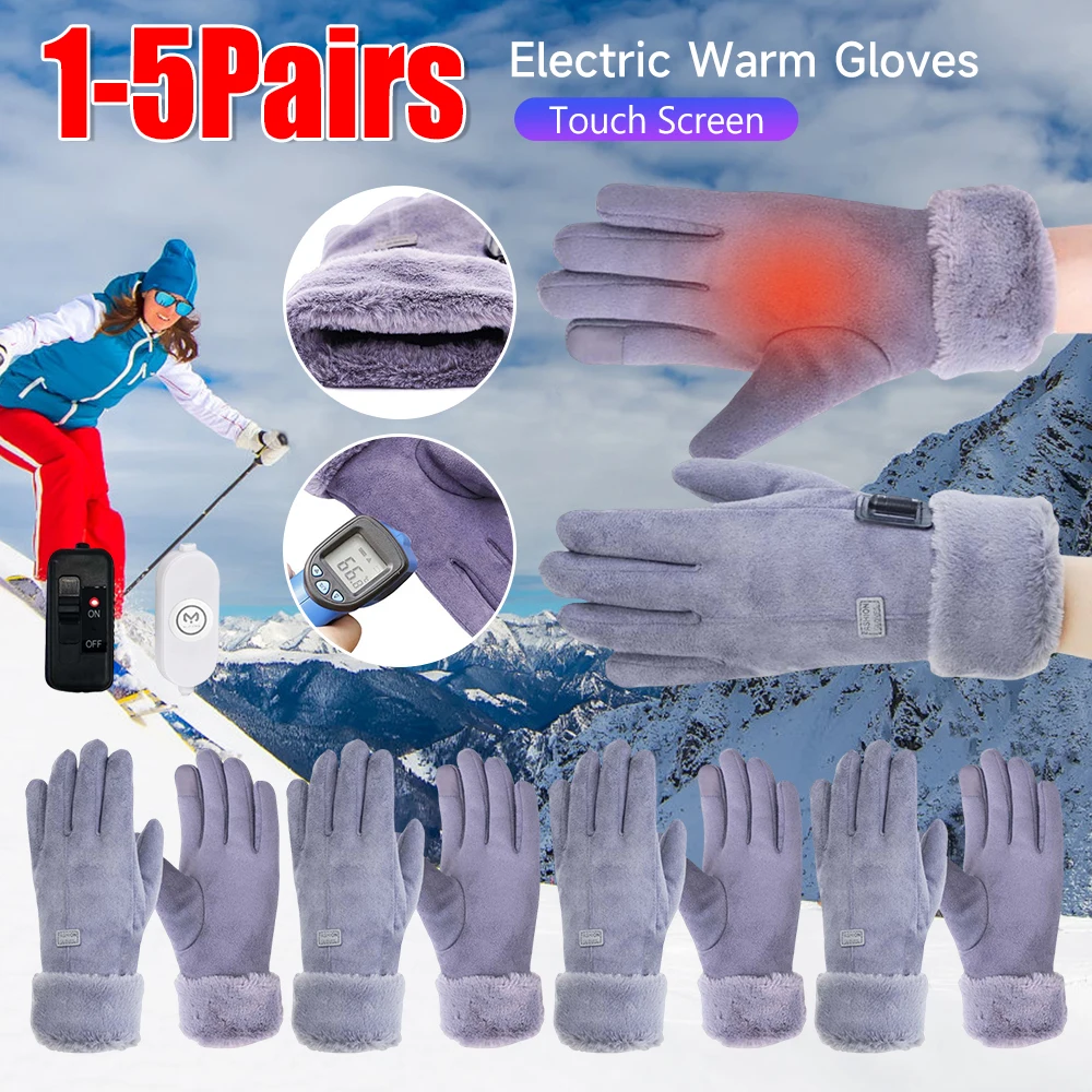 1-5Pairs Electric Warm Gloves USB Touch Screen Heated Gloves Windproof Winter Heating Thermal Gloves For Hiking Walking Skiing