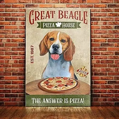 Cartello In Metallo Great Beagle Pizza House La Risposta È Pizza Vintage Kitchen Signs Wall Decor Insegne In Alluminio Per Home Bar