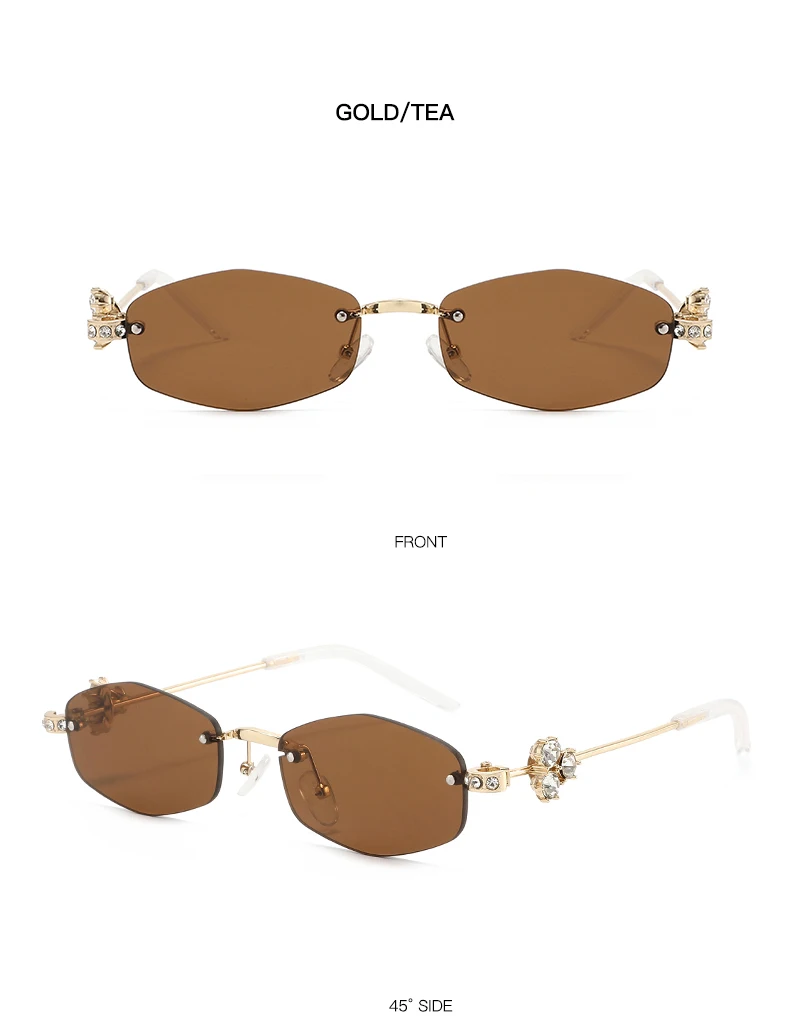Wandern Luxus Randlose Polygon Diamant Anti Licht Gläser Frauen Retro Metall Hohe Qualität Vintage Raute Minimalistischen Gläser – Detail 10