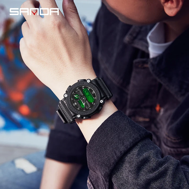SANDA Fashion Men Sports Watches Professional Military Digital LED Army Dive Watch Casual Electronics Wristwatches Relojes 3139