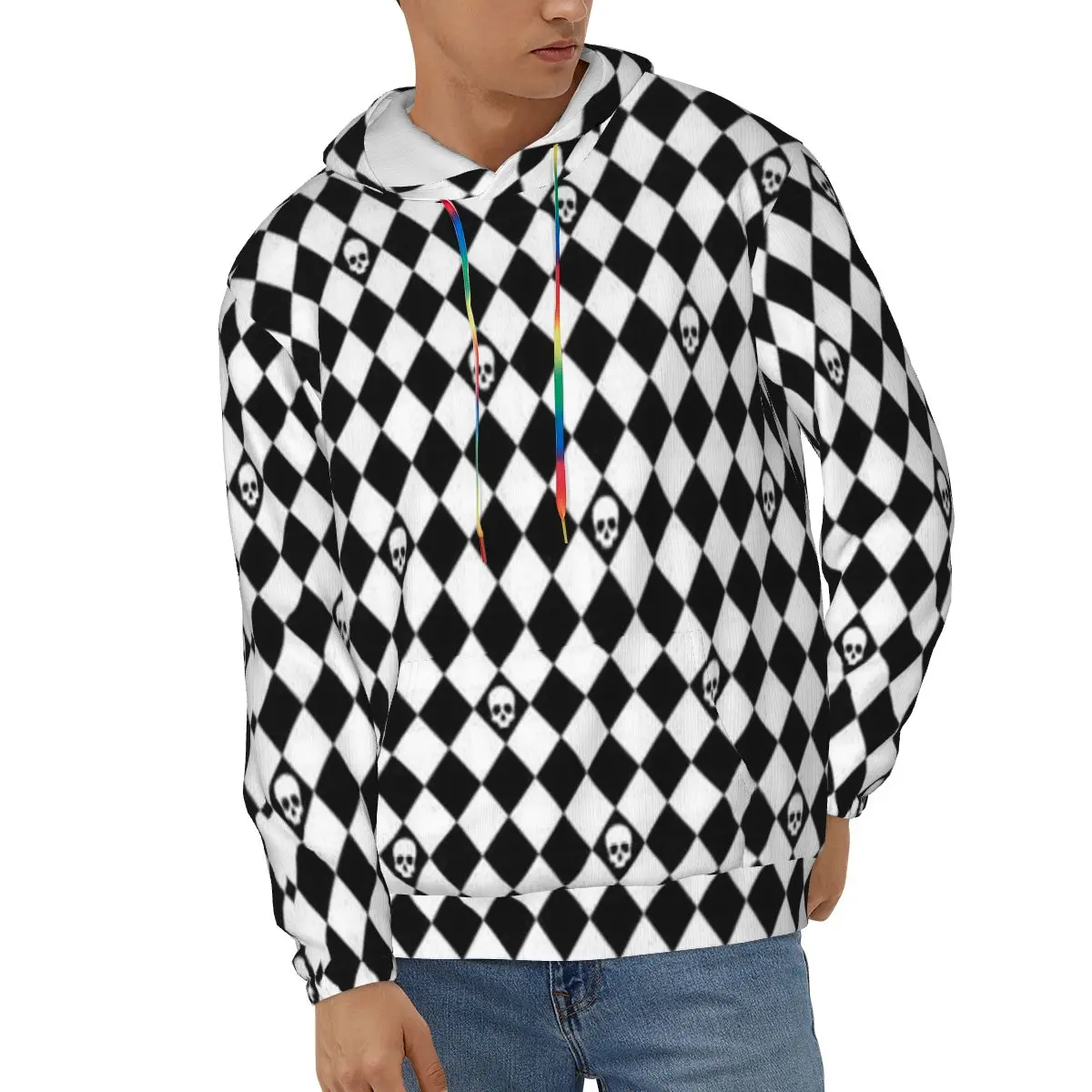 

Men Hoodies Streetwear Hoodie Skull Diamond Checked Crossbone Ghost Pirate Sweatshirt Casual Male Autumn Winter Pullover Hoody