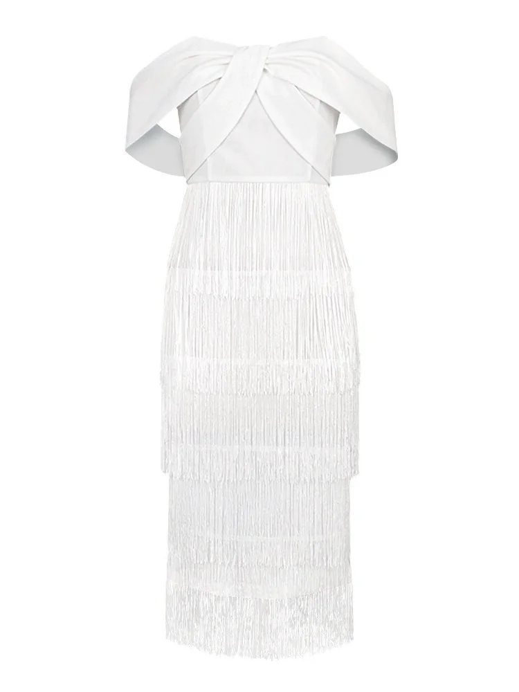 Wmstar Dress Women Wholesale Sexy Strapless Backless Fringed Dresses Flowing Plus Size for Woman Summer 2025 One Pieces Chothe