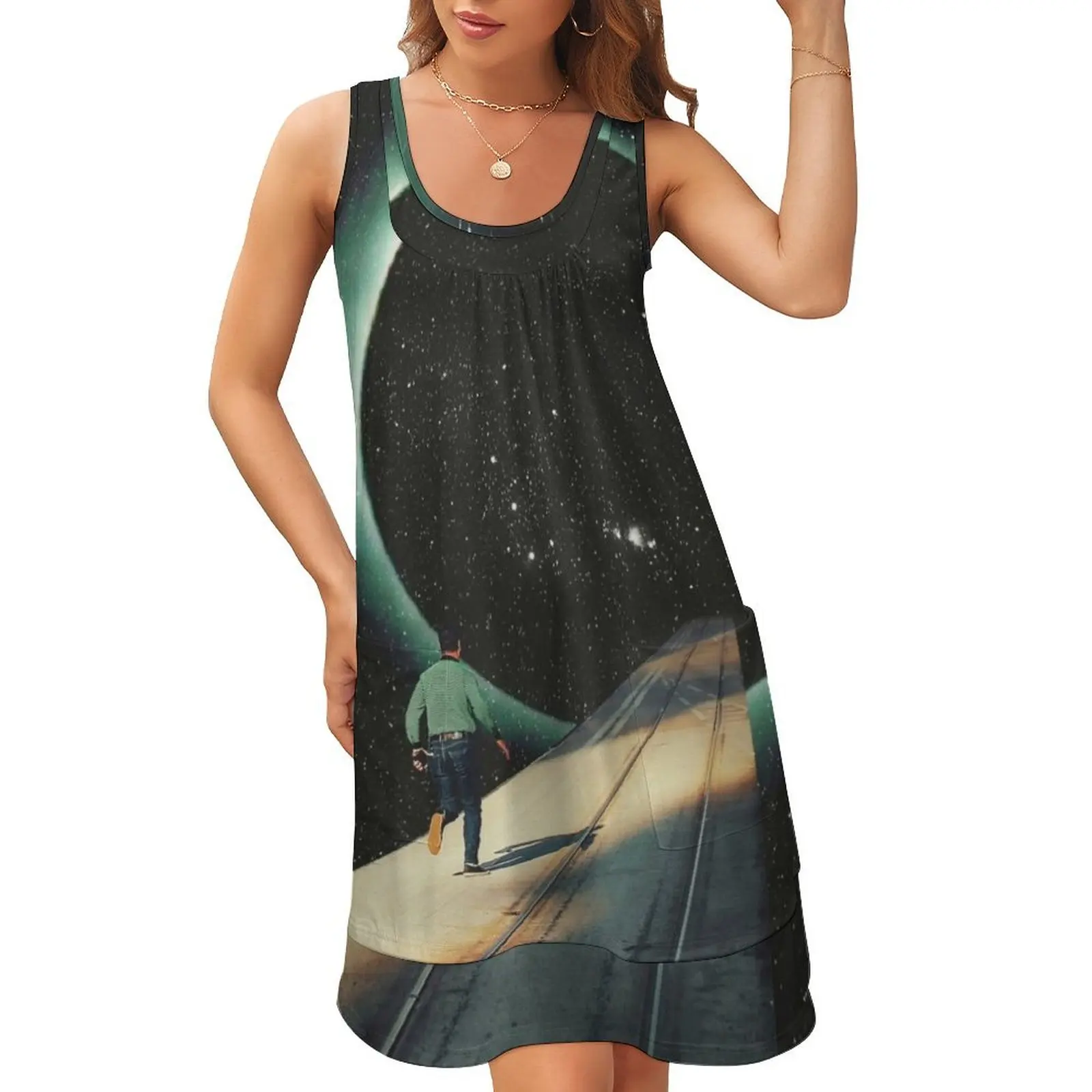 

Escaping into the Void Sleeveless U-Neck Fake Two Piece Dress Female clothing long sleeve dress african dresses for woman