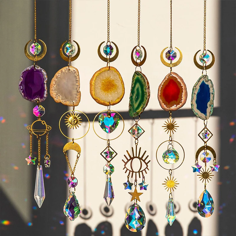 Natural Agate Crystal Suncatchers for Window Hanging Garden Sun Catchers with Crystals Rainbow Maker Indoor Outdoor Decor 4