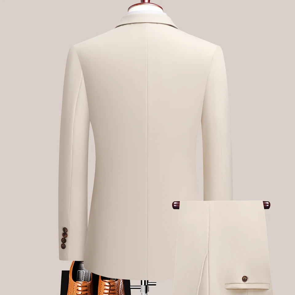 Men Solid Color Suit Two Piece Set