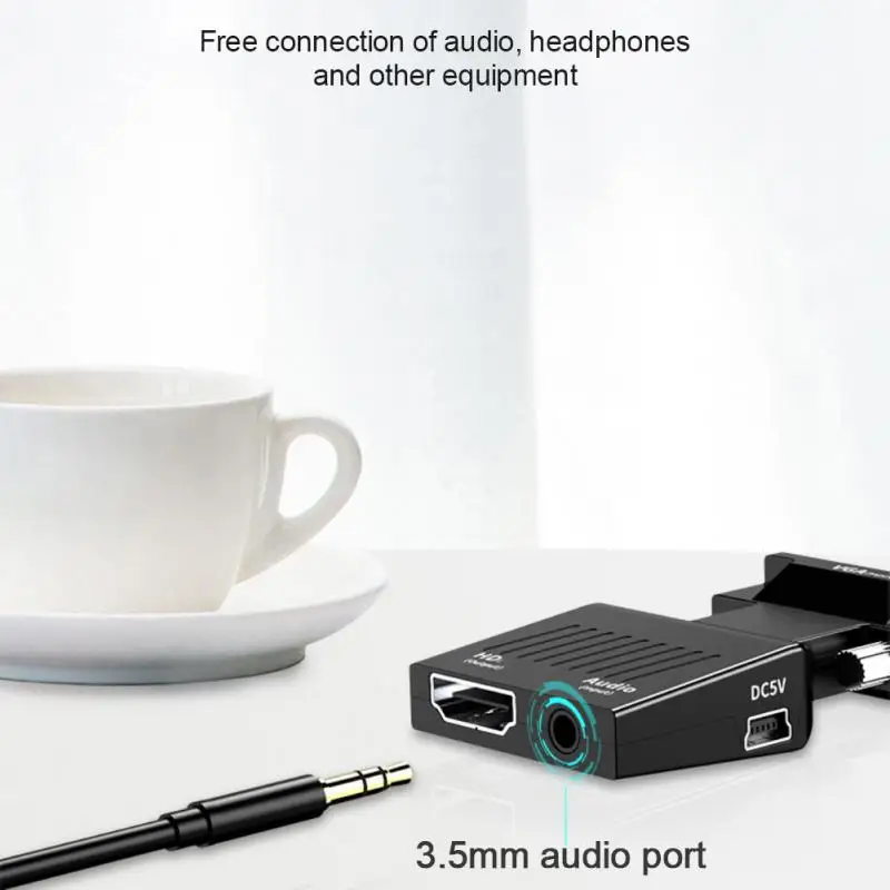 풀 HD 1080P HDMI-VGA 어댑터 변환기, PC 노트북용 VGA-HDMI 어댑터, HDTV 프로젝터 비디오 오디오 변환기