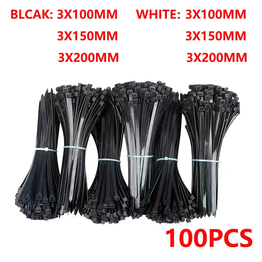 100 ชิ้น 1 กระเป๋าสีดํา Zip wraps สายไนลอนชุด Self - locking พลาสติก NYLON Tie 1 แหวนยึด LOOP ลวด Wra 1