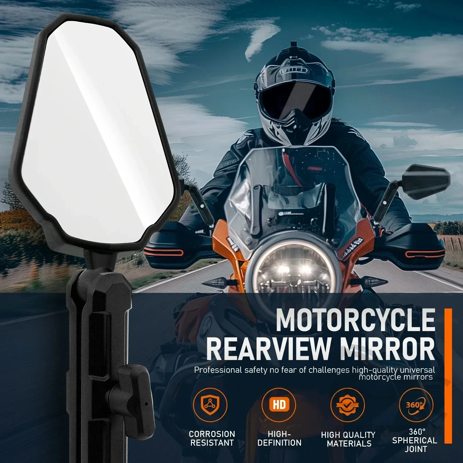 Adventure Mirrors for Street ATV Dirt Quad Bike Motorcycle Rearview Side Mirror Adjustable Universal M8 M10 Bolt Handlebar Mount