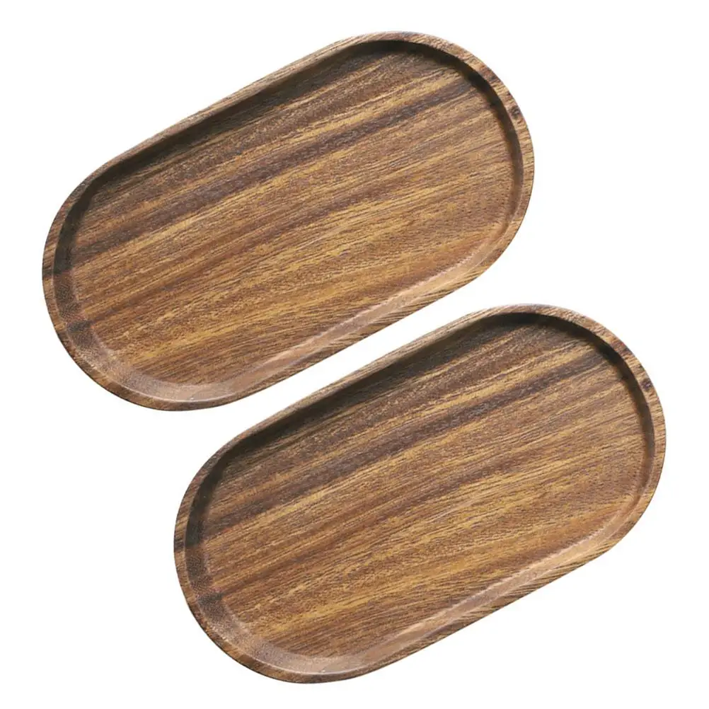 2 Pcs Acacia Solid Wood Tray Decorative Storage Container Food Wooden Pallets Confectionery Plate Dumpling Bread Bowl 2