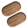 2 Pcs Acacia Solid Wood Tray Decorative Storage Container Food Wooden Pallets Confectionery Plate Dumpling Bread Bowl 2