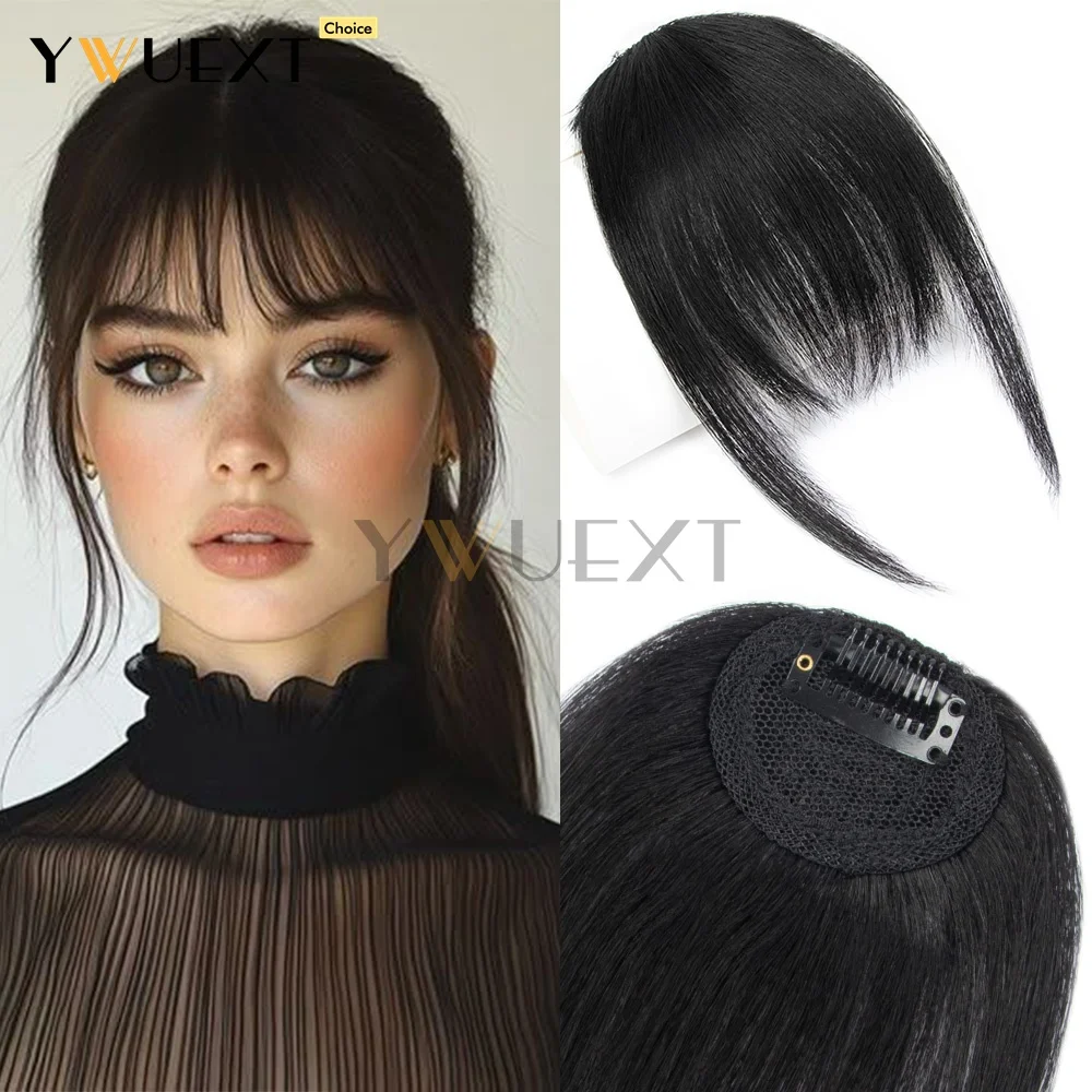 Clip In Human Hair Bangs Straight Hair Piece Machine Remy French Bangs for Women Easy to Wear and Remove Hairpiece Thin Hair