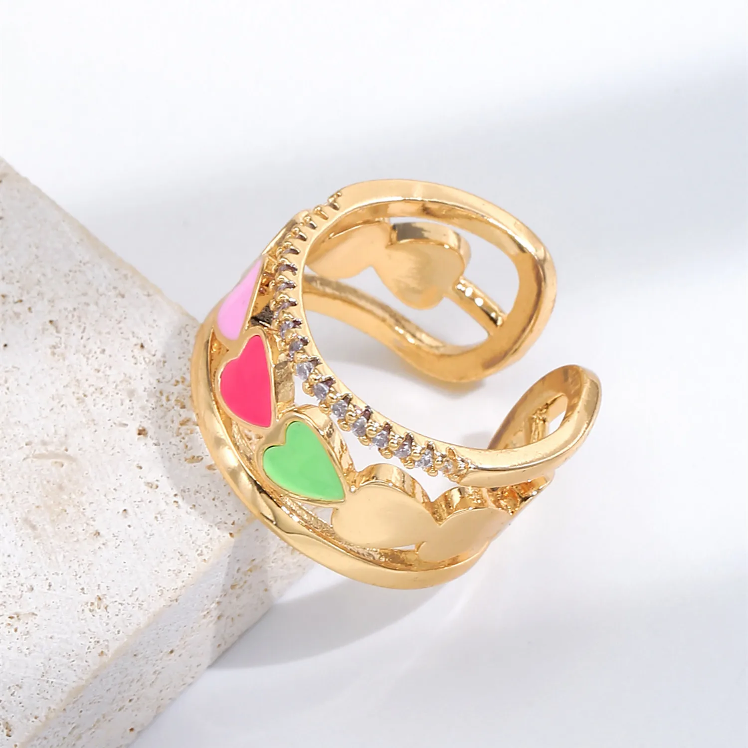 2021 INS Color Rainbow Fashion Rings For Women Finger Jewelry Clear CZ Colorful Neon Enamel Open Adjusted Dome Ring