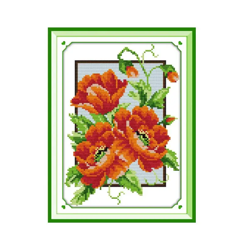 Little poppy flower cross stitch kit 14ct 11ct white printed cotton thread embroidery DIY handmade needlework home decor