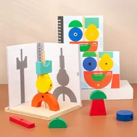 Wooden Building Blocks with 3D Stereo Projection Space, Improve Kids Multi-Angle Spatial Thinking Montessori Blocks for Toddlers 1