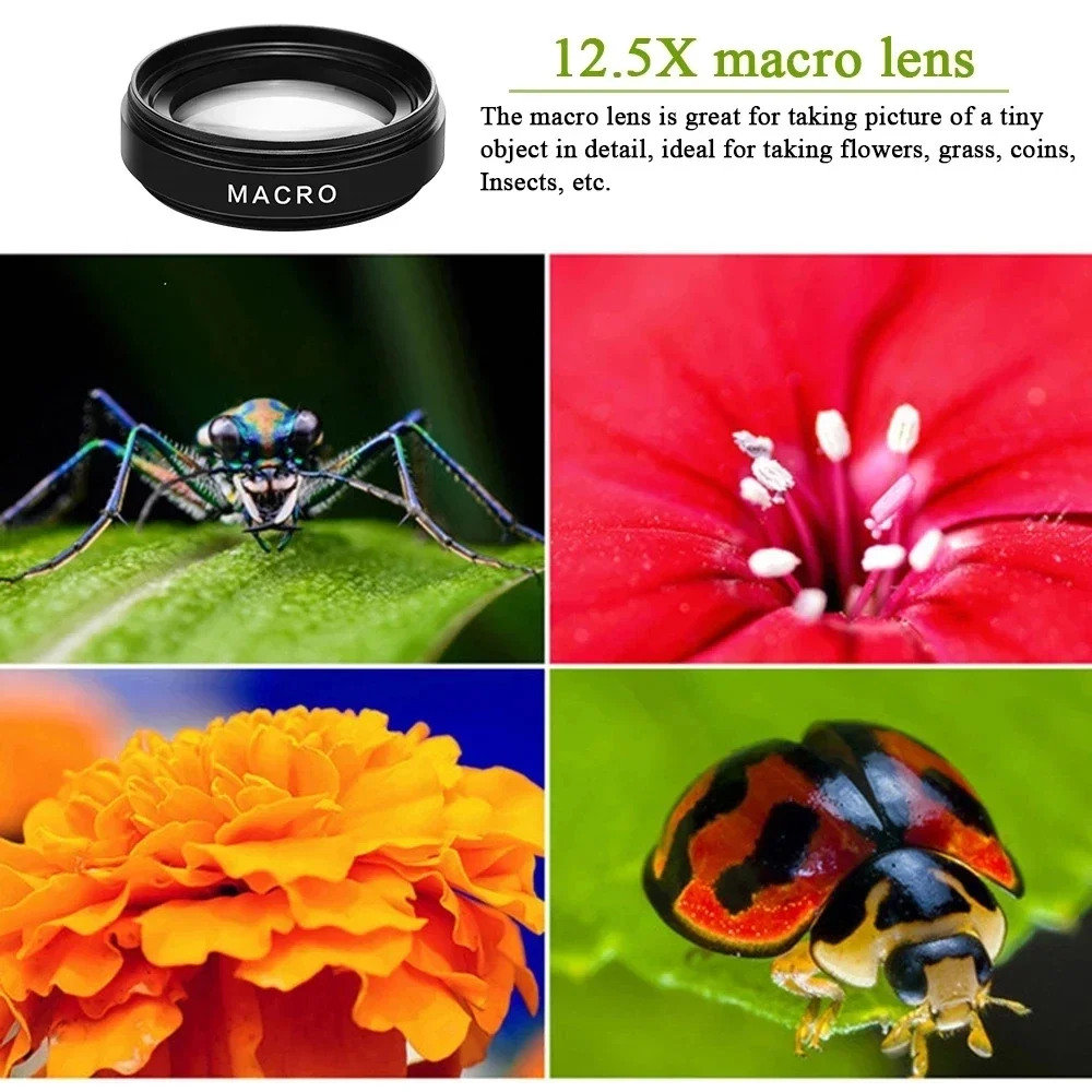 Lente per cellulare a 2 funzioni, grandangolare 0.45X e macro 12.5X HD, universale per iPhone, Android e smartphone. - Image 3