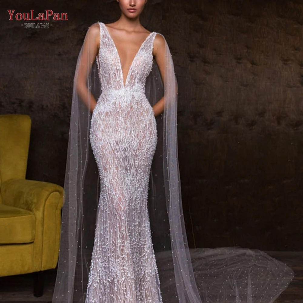 

YouLaPan G78 Bridal Cape Veil Pearl Wedding Cloak Bolero Young Girls Shawls Sheer Women Luxury Wedding Accessories for Bride