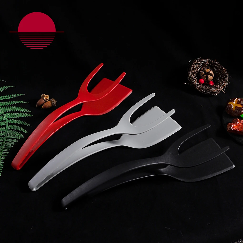 Non Stick 2 In 1 Pancake Spatula French Fries Turners Egg Clamp Frying Steak Pancake Tongs Toast Omelet Clip Kitchen Accessories food tongs