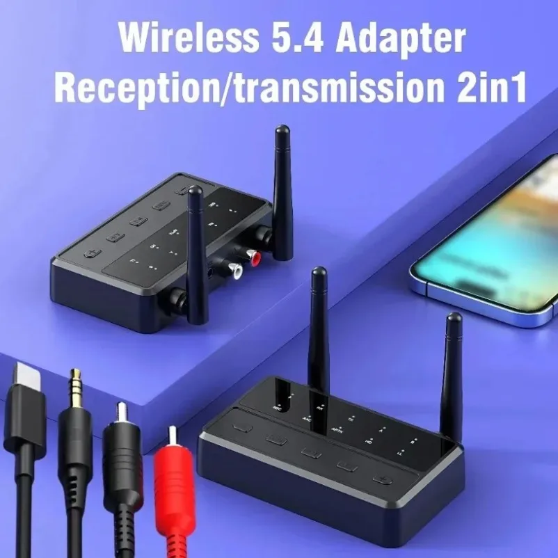 2 in 1 블루투스 오디오 송신기 수신기 데스크탑 aptX-Adaptive AD/HD/LL AAC 3.5MM AUX RCA 스테레오 HiFi 음악 무선 어댑터