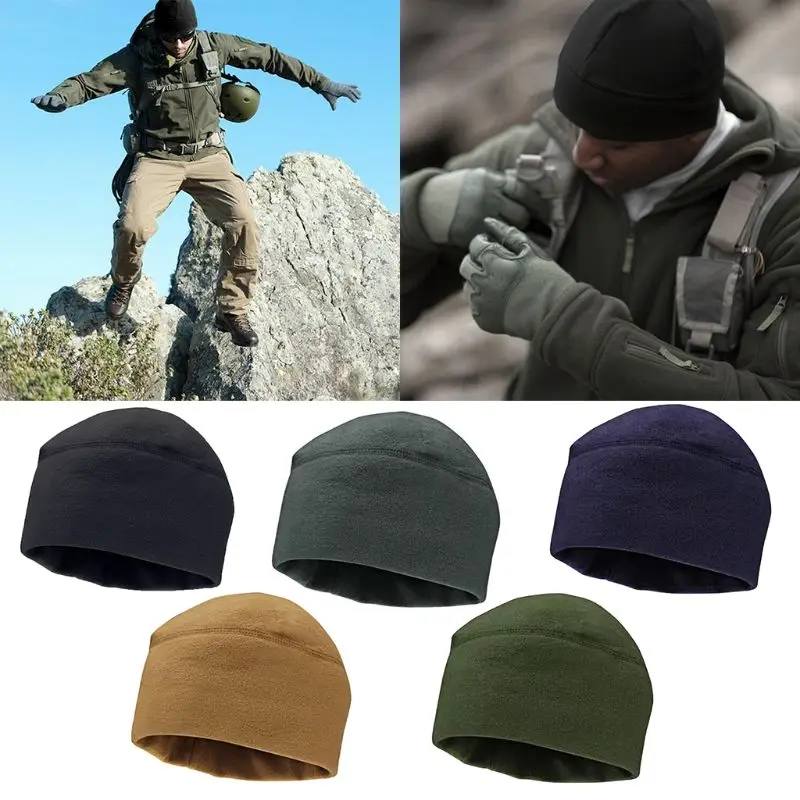 Men Beanie Marines Cycling Cap Hiking Winter Solid Color Soft Warm Hat Polar Fleece Thickened Military Army Windproof Outdoor