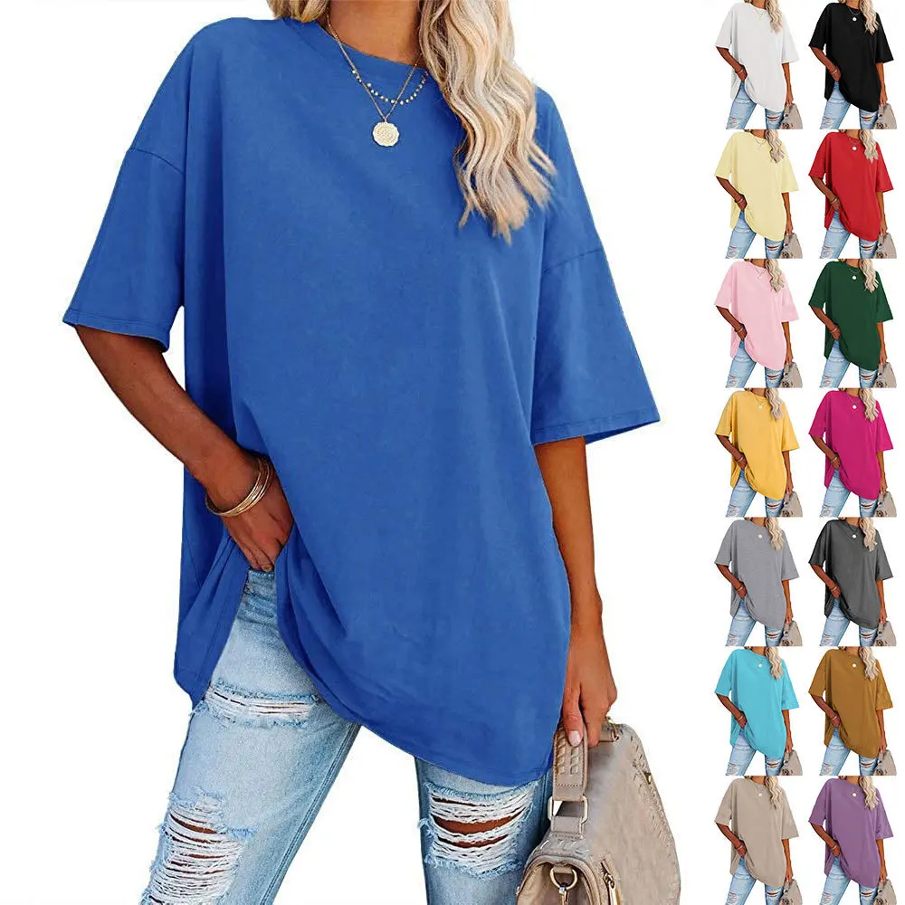 

2023 Women Summer Cotton T shirt Bottoming Casual Solid Loose Tops Short Sleeve O Neck Oversize Tee Elegant Harajuku Y2K tShirts