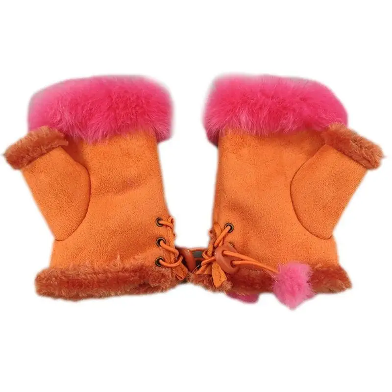 39BD Winter Warme Dicke Handschuhe Kunstkaninchenfell Handschuhe Fleece Gefütterte Halbfingerhandschuhe – Detail 7
