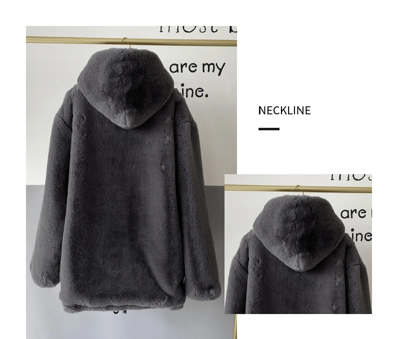 Fashion Runaway Luxury Brand Faux Fur Long Coat Women Big Pocket Warm Jacket Zip Hooded Fake Rabbit Fur Plush Overcoats