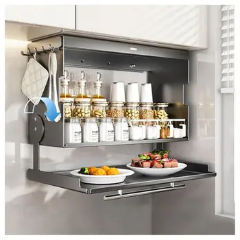 2 Tier Pull-Out Cabinet Organizer, 90° Foldable Drop Down Shelf for Blind Shakers, Spice Jars, Multifunction, Customized 1