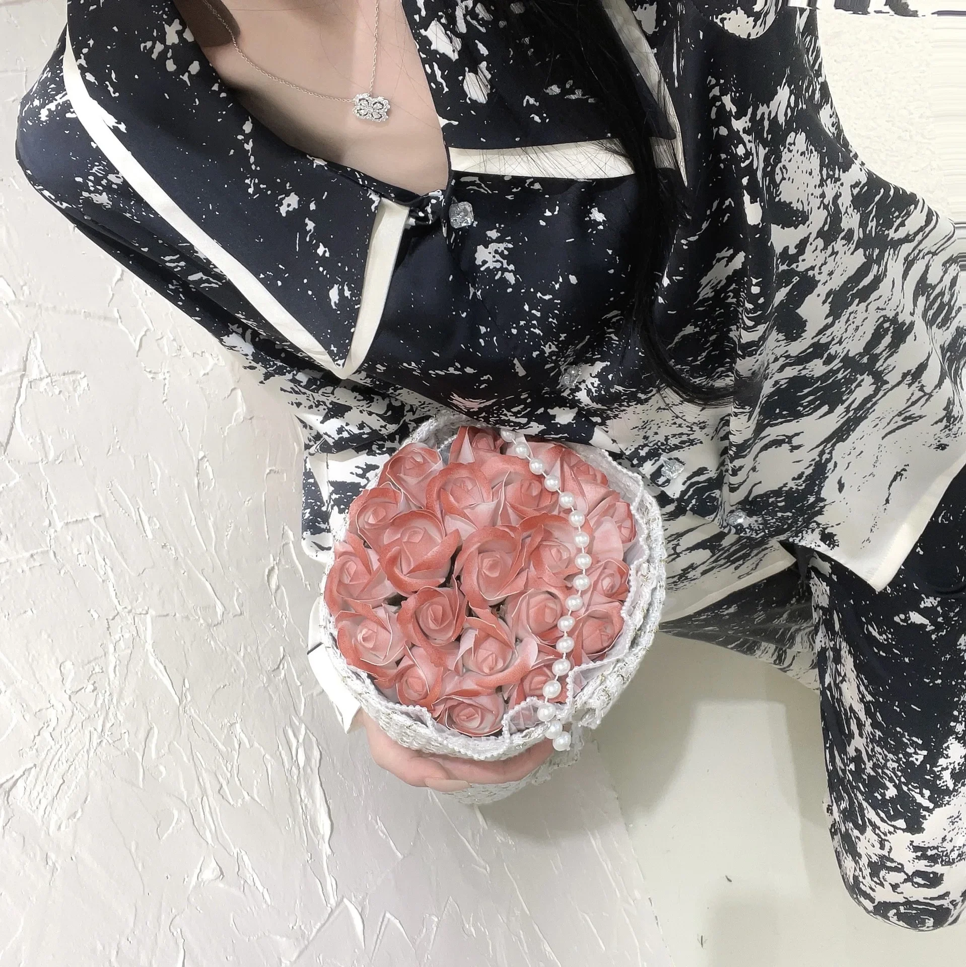 2024 Print Women Pajamas Suit Spring Satin Nightwear Long Sleeve Trouser Pj's Sleep Set Turn-down Collar Sleepwear Home Clothes