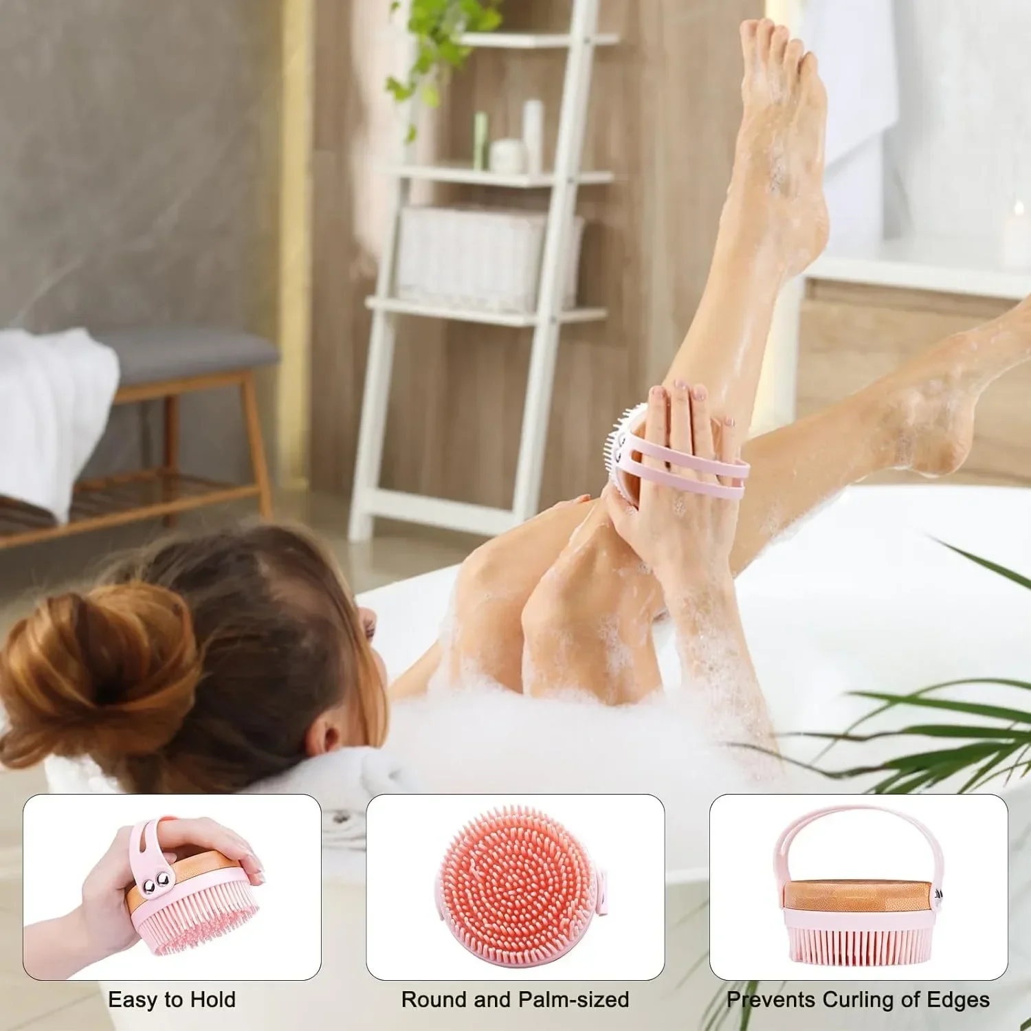 Silicone Body Scrubber With Bamboo Base SPA Body Brush Skin Body Brush Bamboo Back Shower Brushes Exfoliating Bathing Brush