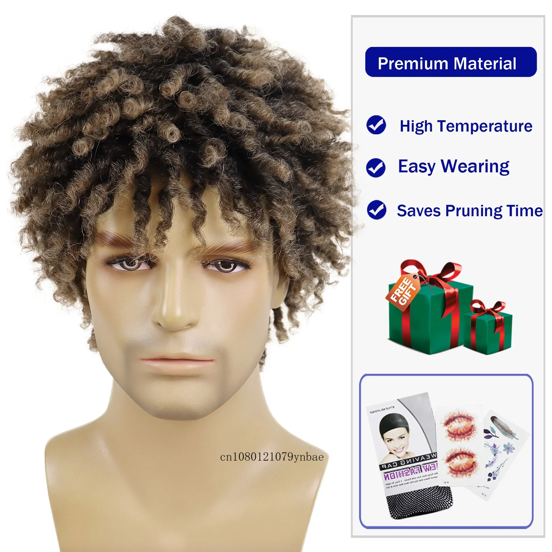 Synthetic Dreadlock Wig for Men Male Braided Mix Brown Wigs Locs Crochet Twist Hair Afro Curly Wig Natural Looking Hip Hop Daily