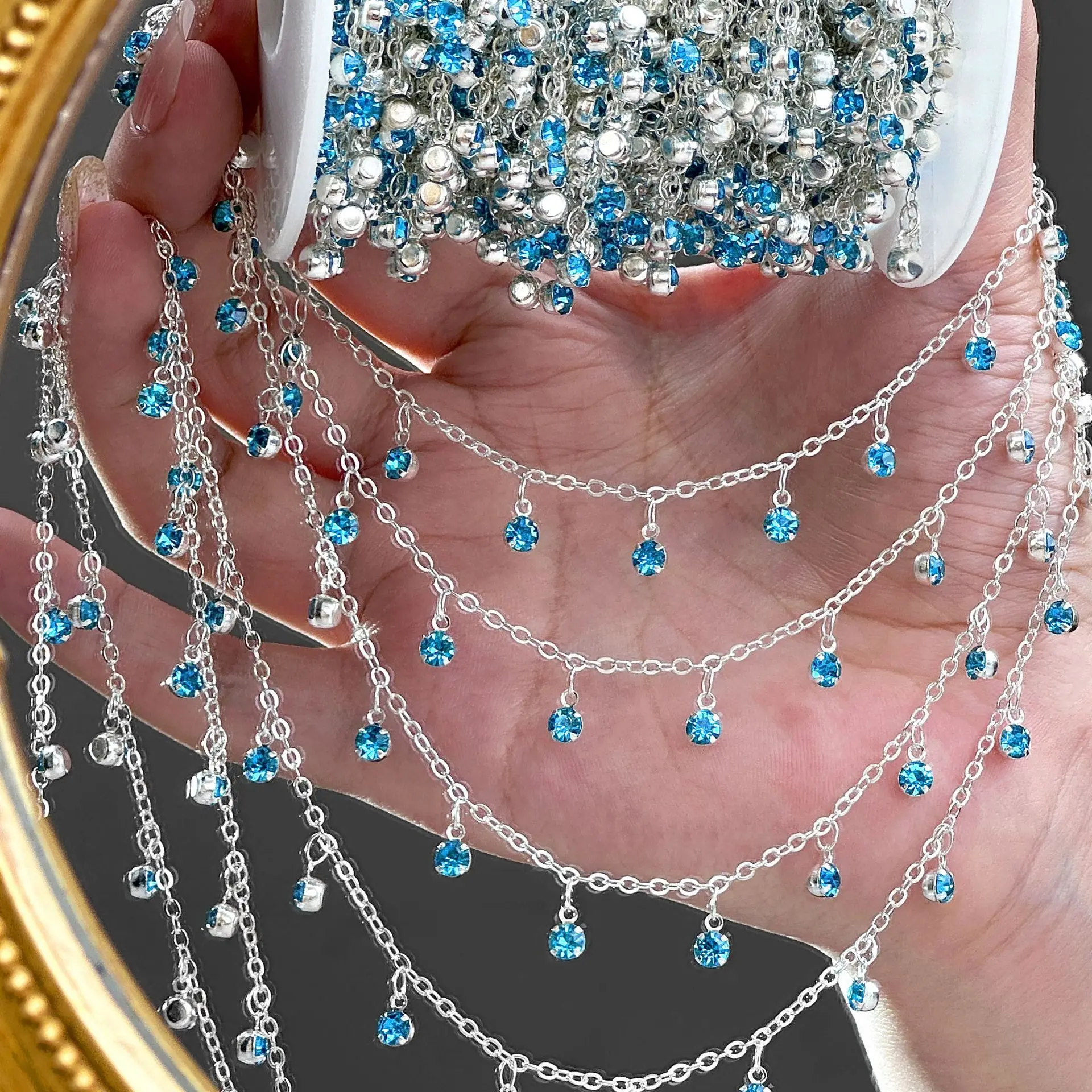 2 Meter Kupfer Bunte Kristall Baumeln Charms Halskette Kette Gliederkette für Armband Fußkettchen Schmuckherstellung DIY Bastelbedarf – Detail 5