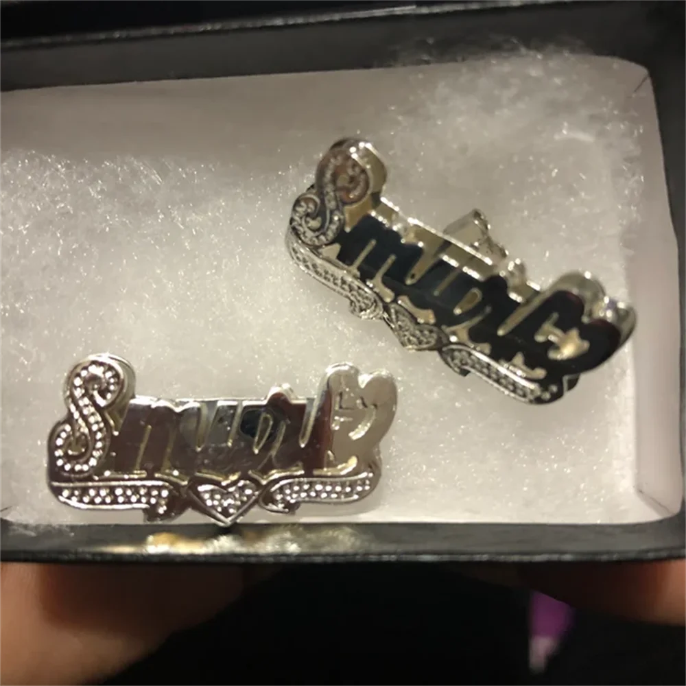 Double Plated Name Stud Earrings With Heart Custom 3D Nameplate Earring Double Color Earrings Personalized Jewelry Women