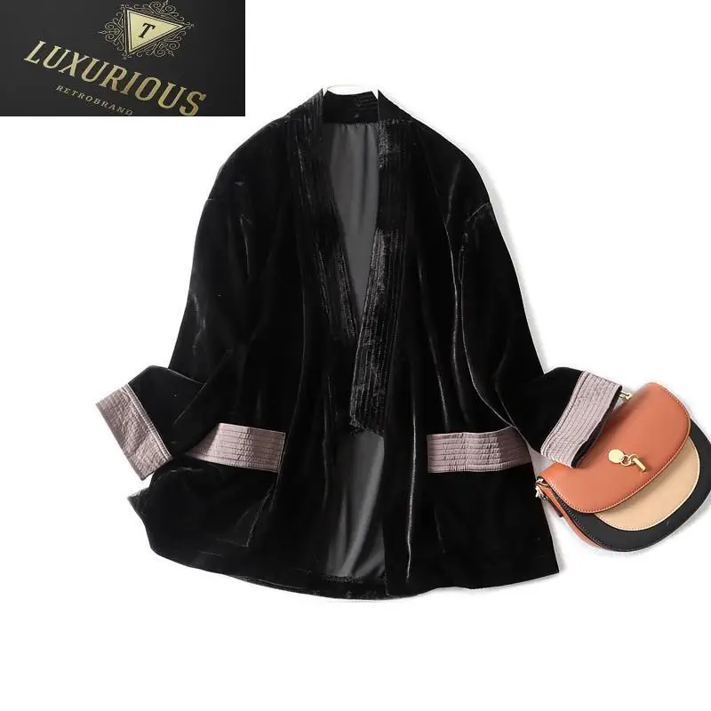 

2024 Spring And Autumn New Short Coat No Button Cardigan Raglan Sleeves High-end Gold Velvet Retro Slim women Jackets