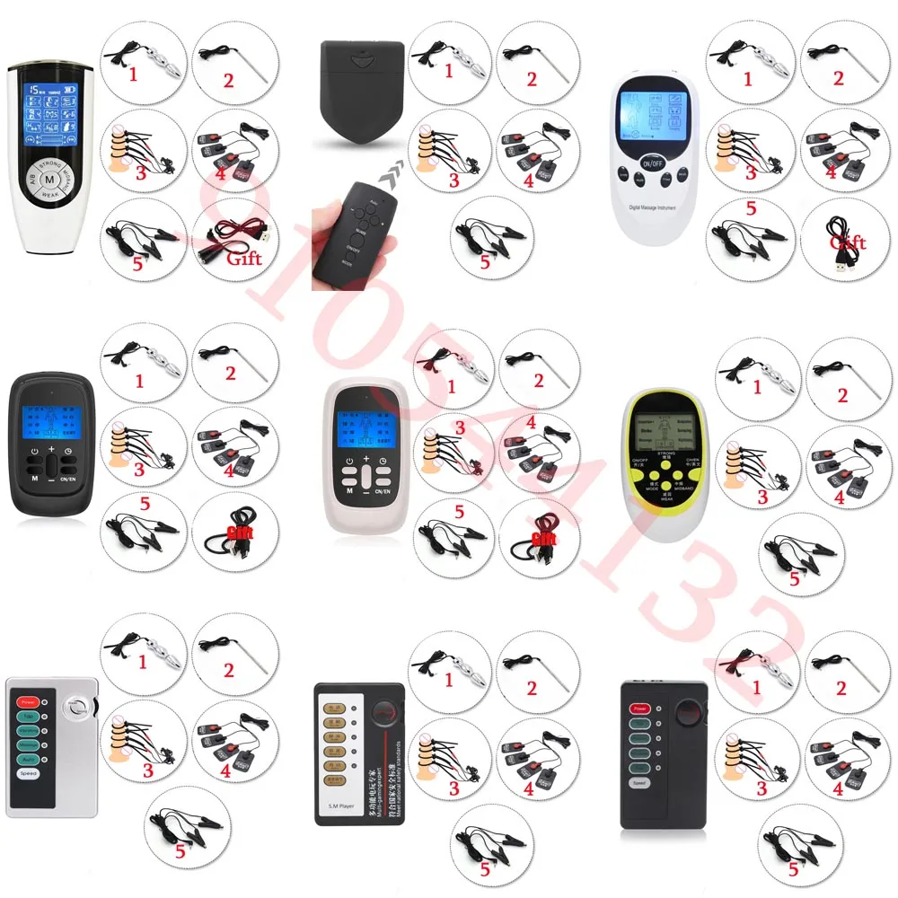 Electric Shock Pulse Anal Butt Plug Urethral Sounding Rod Penis Stimulate Ring Nipple Clamp/Pad SM Adult Sex Orgasm Product Kit