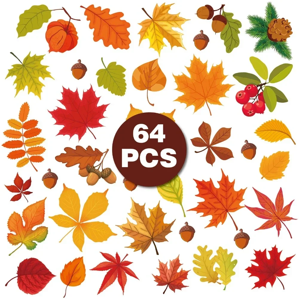 Description Picture 3 of itemThanksgiving Fall Leaves Window Clings Windows Doors Decorated With Maple Leaves Thanksgiving Glass Stickers Autumn Decoration