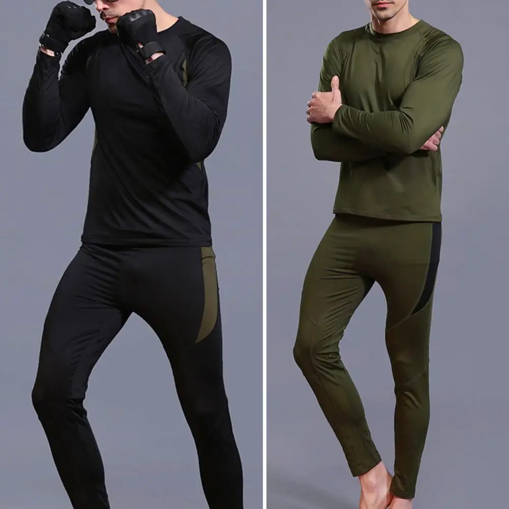 

Men Two-piece Suit Men's Winter Thermal Underwear Set 2-piece Round Neck Long Sleeve Pajamas Set with Warm Thick for Weather